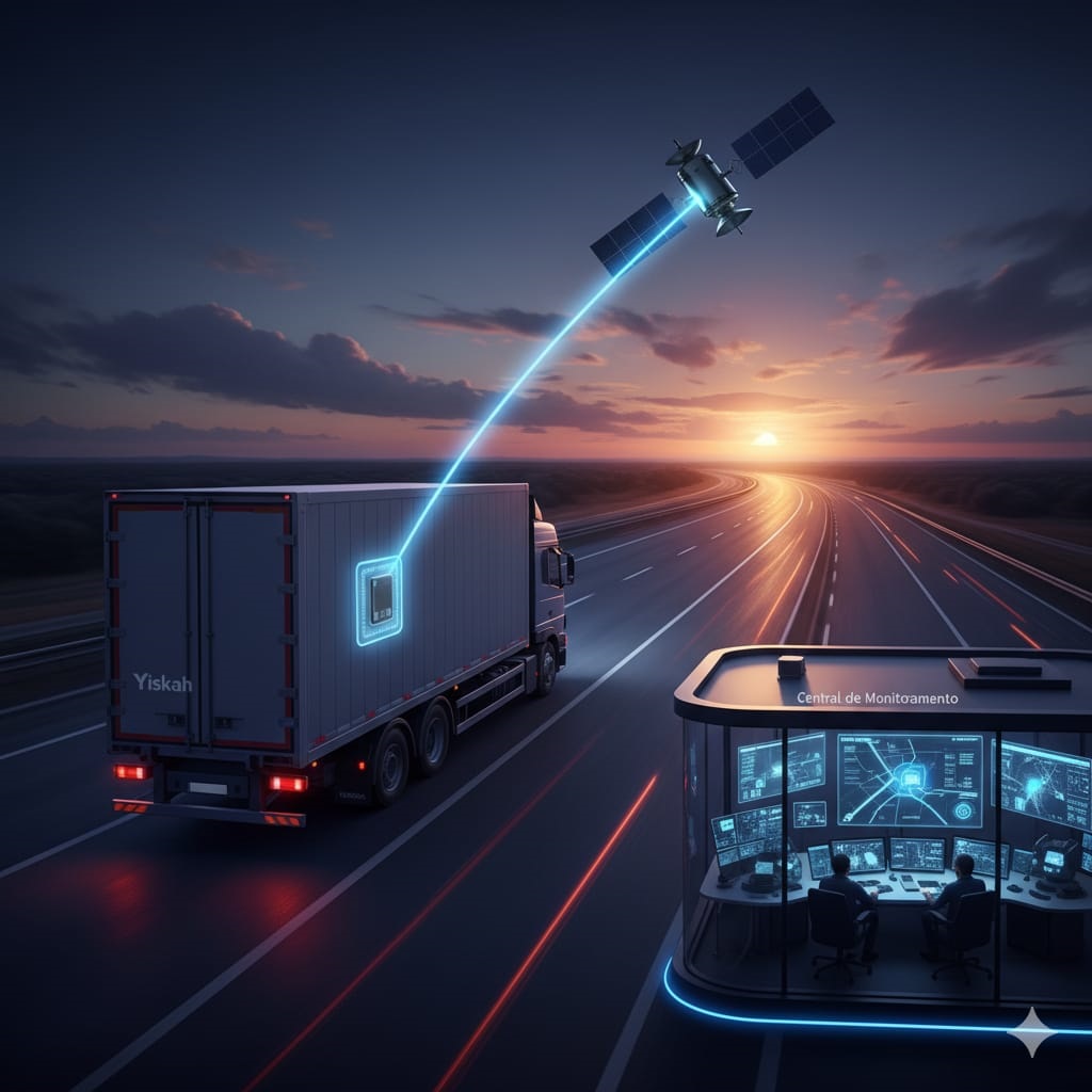 Ilustração do rastreamento de carga via satélite